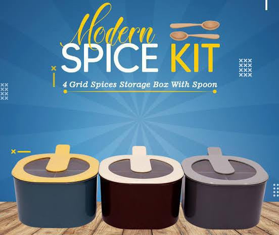 Modern 4-in-1 Spice Kit – 4 Compartments Seasoning Jar with Free Spoons